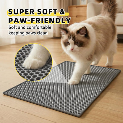 Cat Litter Mat, 15X24 Inch Litter Box Mat,Honeycomb Double Layer Trapping Litter Mat Design,Waterproof Urine Proof Kitty Litter Mat,Easy Clean Scatter Control (Grey, 15X24 Inch (Pack of 1))